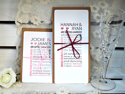 Hannah Day and Evening Invitations in pink and burgundy